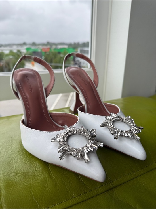 Amina Muaddi Shoes - Amina Muaddi White Crystal-Embellished Slingbacks-new with minor defects